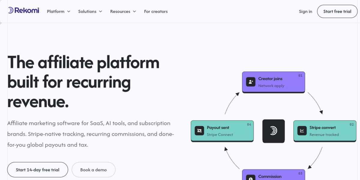 The Rekomi affiliate platform homepage